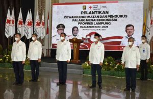 Danrem 043/Gatam Hadiri Pelantikan Dewan Kehormatan dan Pengurus PMI Provinsi Lampung oleh Ketua Umum PMI Pusat Dr. Drs. H. Muhammad Yusuf Kalla