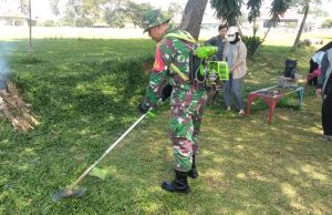 Babinsa 0421/Ls Pimpin Kegiatan Gotong Royong Di Merbau Mataram