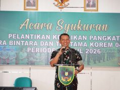 25 Orang Prajurit Naik Pangkat, Danrem 043/Gatam : Pangkat Yang Disandang Harus Diikuti Dengan Peningkatan Kualitas Diri